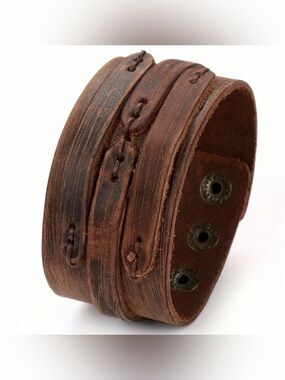 Vintage Brown Leather Snap Cuff Bracelet Western Bracelet